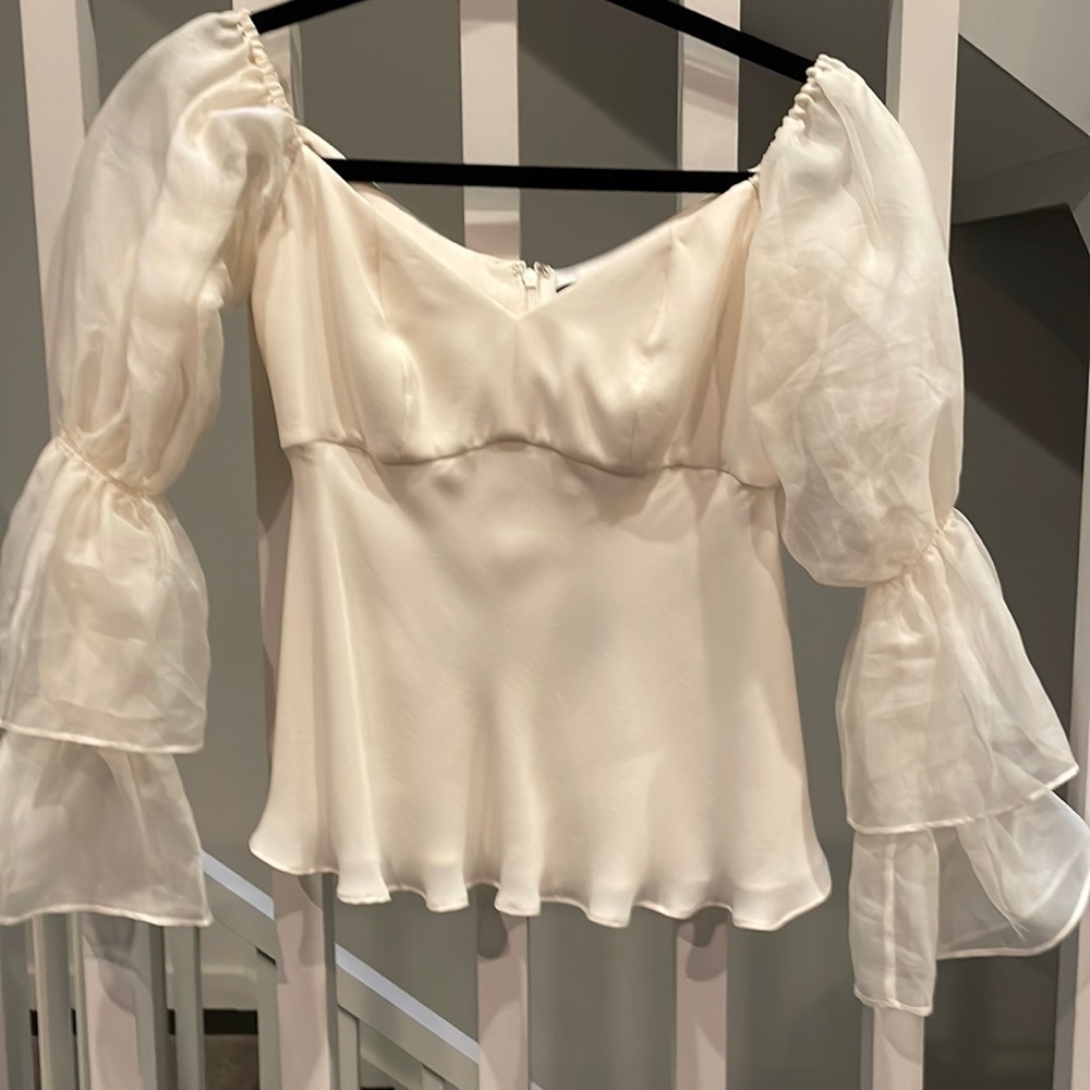 Intermix brand ivory silk off the shoulder top